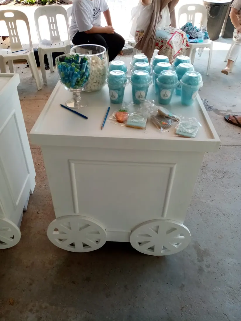 Candy cart dressed with sweets at a party