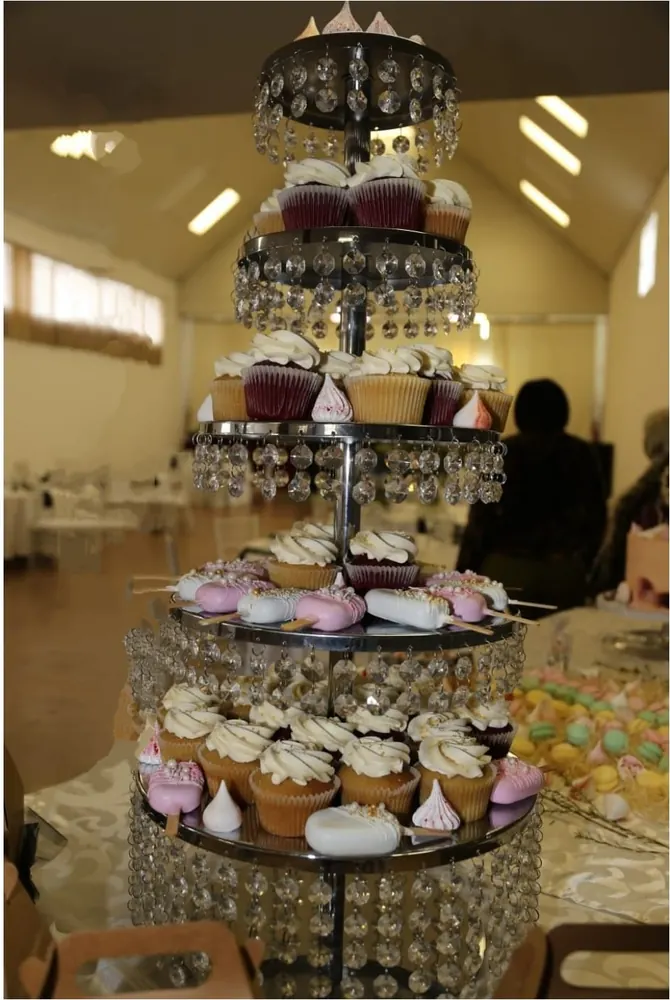 Crystal cupcake tower at an event