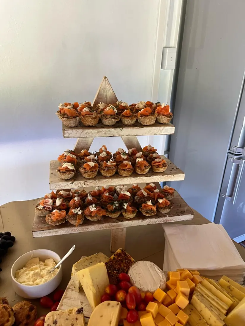 Tiered platters on a grazing table
